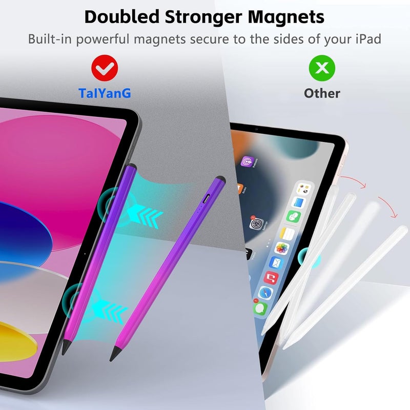 TaIYanG Stylus Pen for iPad 2018-2025 with Palm Rejection, Faster Charge,Tilt Sensitivity iPad Pencil Compatible with A16/10th/9th/8th/7th/6th,Pro 11/12.9/13in M4,Air M2/M3/5th/4th, Mini 6/5 (Gradient Purple) - Image 3